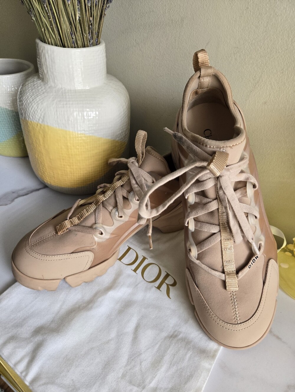 GUC Dior D-Connect Nude Sneakers Womens' Size EU 39.5 US 9.5